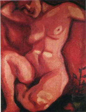 マルク・シャガール Painting - 現代マルク・シャガールの座る赤いヌード
